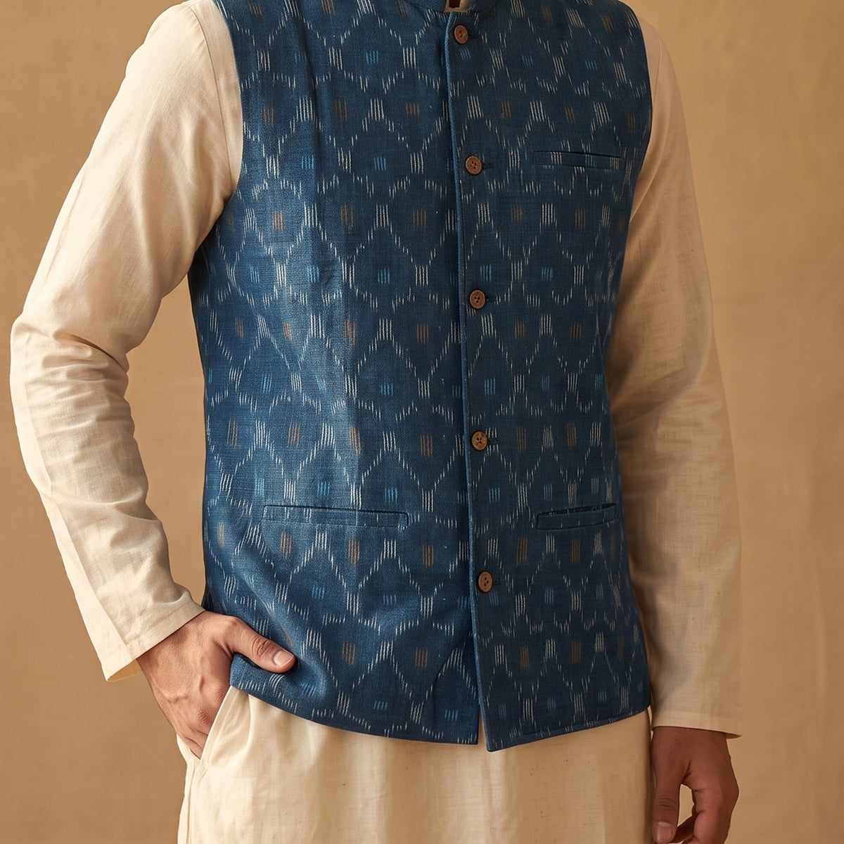 Pochampally Ikat Cotton Men Nehru Jacket 06