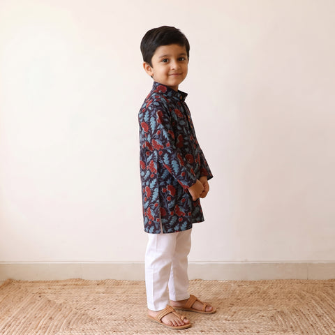 Blue - Kids Pure Cotton  Kurta in Bagru Block Prints (3-4 Years) 93