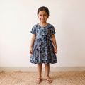 Blue - pure cotton girls frock dress in batik block prints