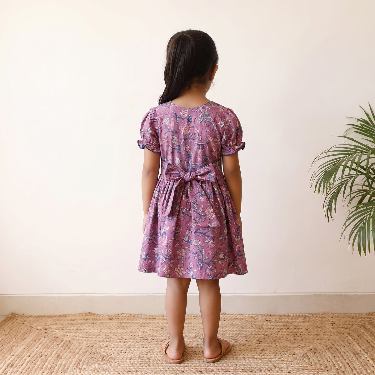 Purple - pure cotton girls frock dress in sanganeri floral