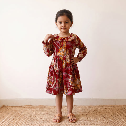 Red - Pure Cotton Girls Frock Dress in Kalamkari Prints (3-4 Years) 39