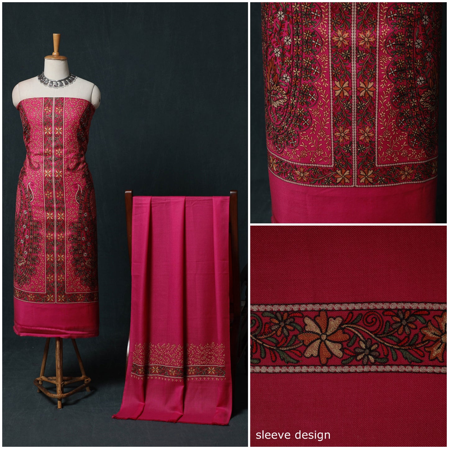 3pc Heavy Chain Stitch Embroidered Wool Unstitched Dress Material Suit Set 82