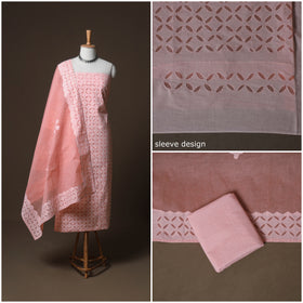 Applique Cutwork Cotton Unstitched Dress Material: Kurta, Bottom & Dupatta 38