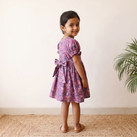 Purple - pure cotton girls frock dress in sanganeri floral