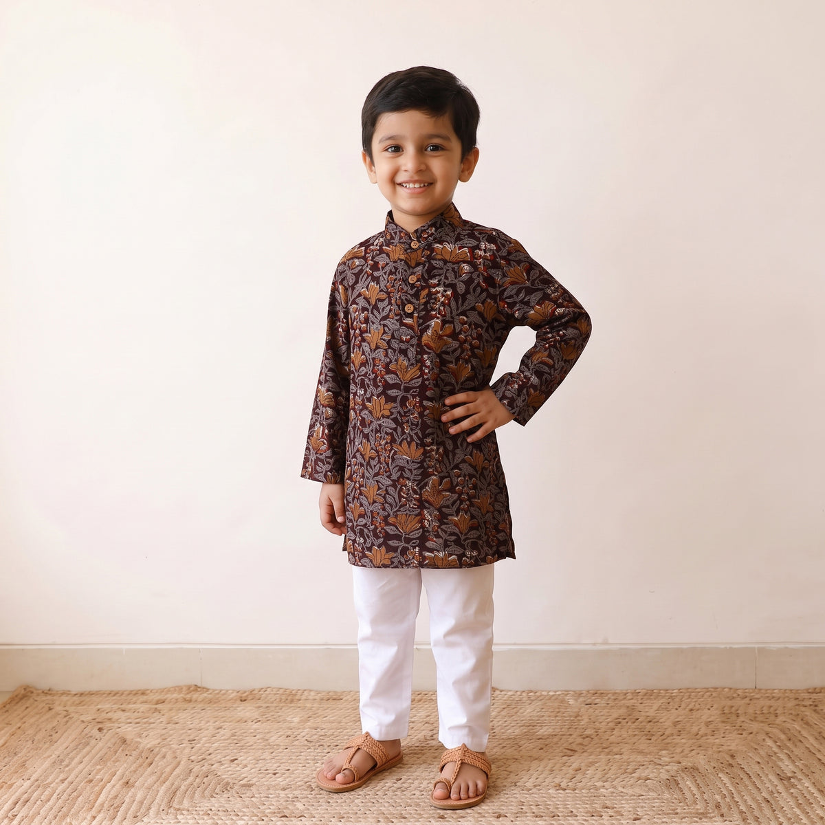 Multicolor - kids pure cotton kurta in bagru block prints