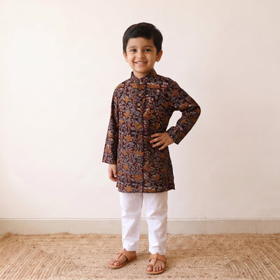 Multicolor - kids pure cotton kurta in bagru block prints