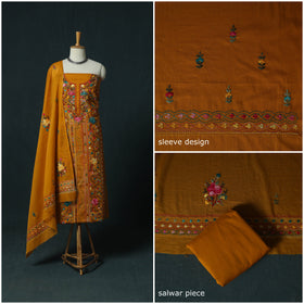 Orange - Hand Embroidered Cotton 3pc Unstitched Dress Material 69