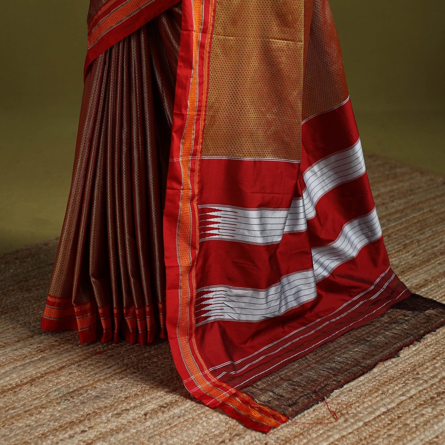 Silk cotton khun saree with ilkal pallu chikki paras border