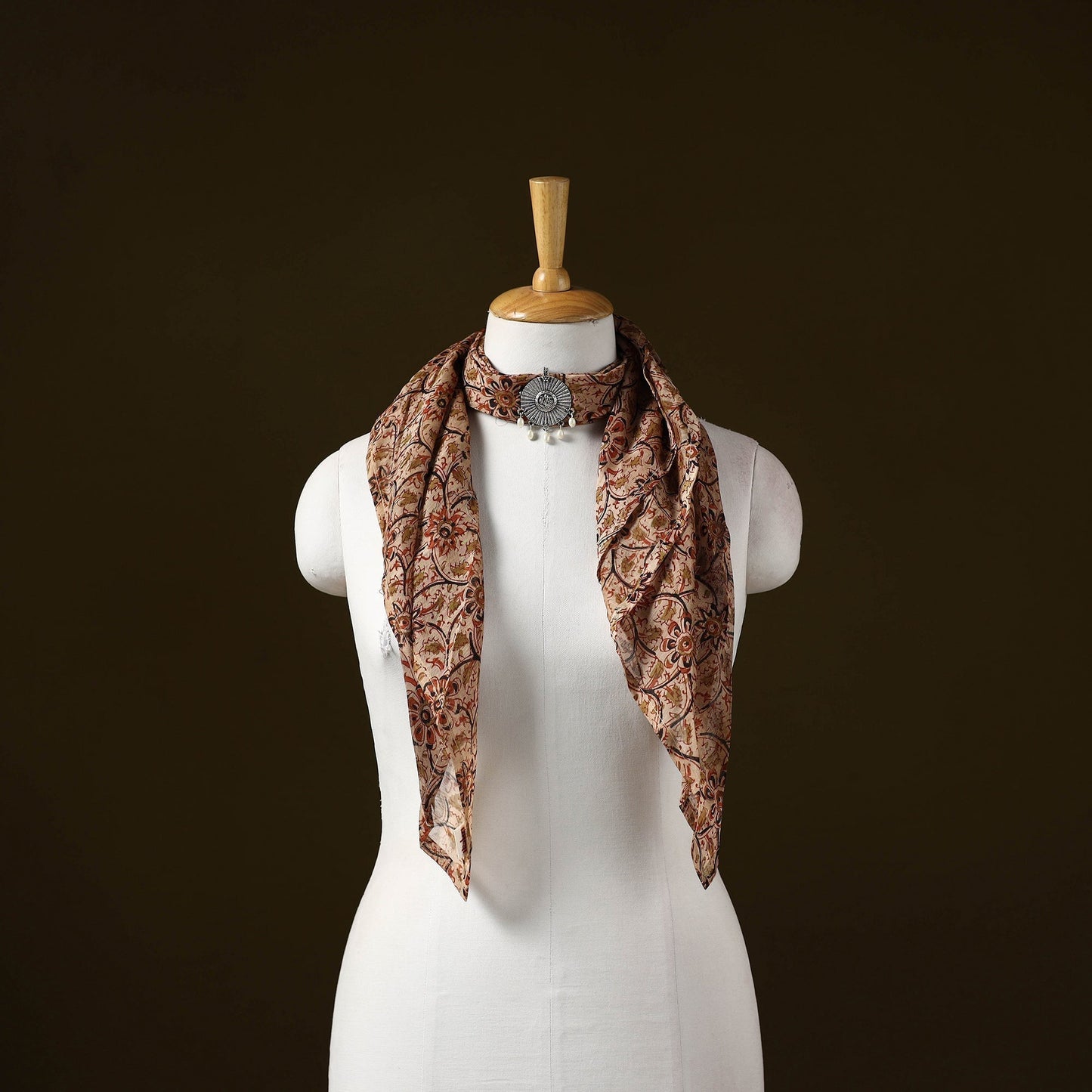 Kalamkari chanderi silk pendant necklace scarf 08