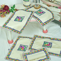 Madhubani Handpainted Chanderi Table Runner & Table Mats Set