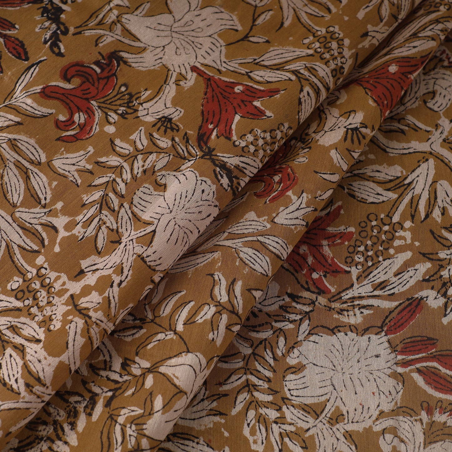 Brown - Bagru Ajrakh Dabu Block Printed Natural Dyed Chanderi Silk Fabric 09