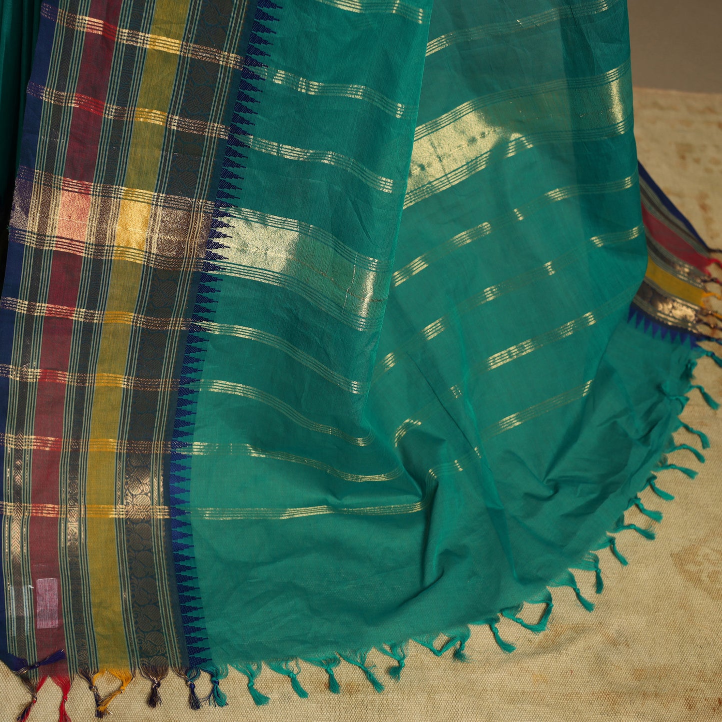 Green Kandangi Chettinad Cotton Saree with Border