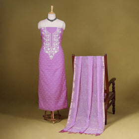 Purple - 2pc mul chanderi unstitched chikankari dress