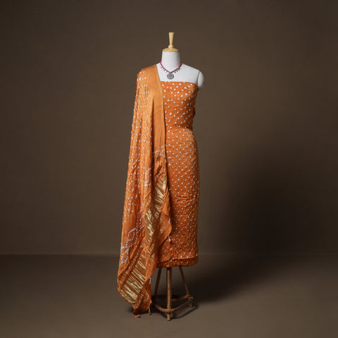 Kutch Bandhani Modal Silk Unstitched Dress Material: Kurta, Bottom & Dupatta 11