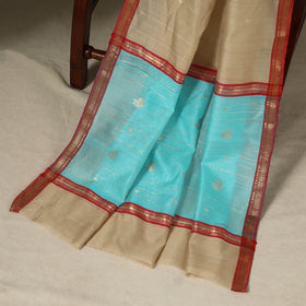 Blue - 3pc Handloom Nakshi Zari Unstitched Chanderi Silk Dress Material 