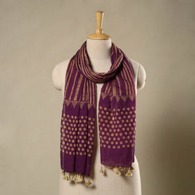 Purple - mul cotton hand batik stole with tassels 13