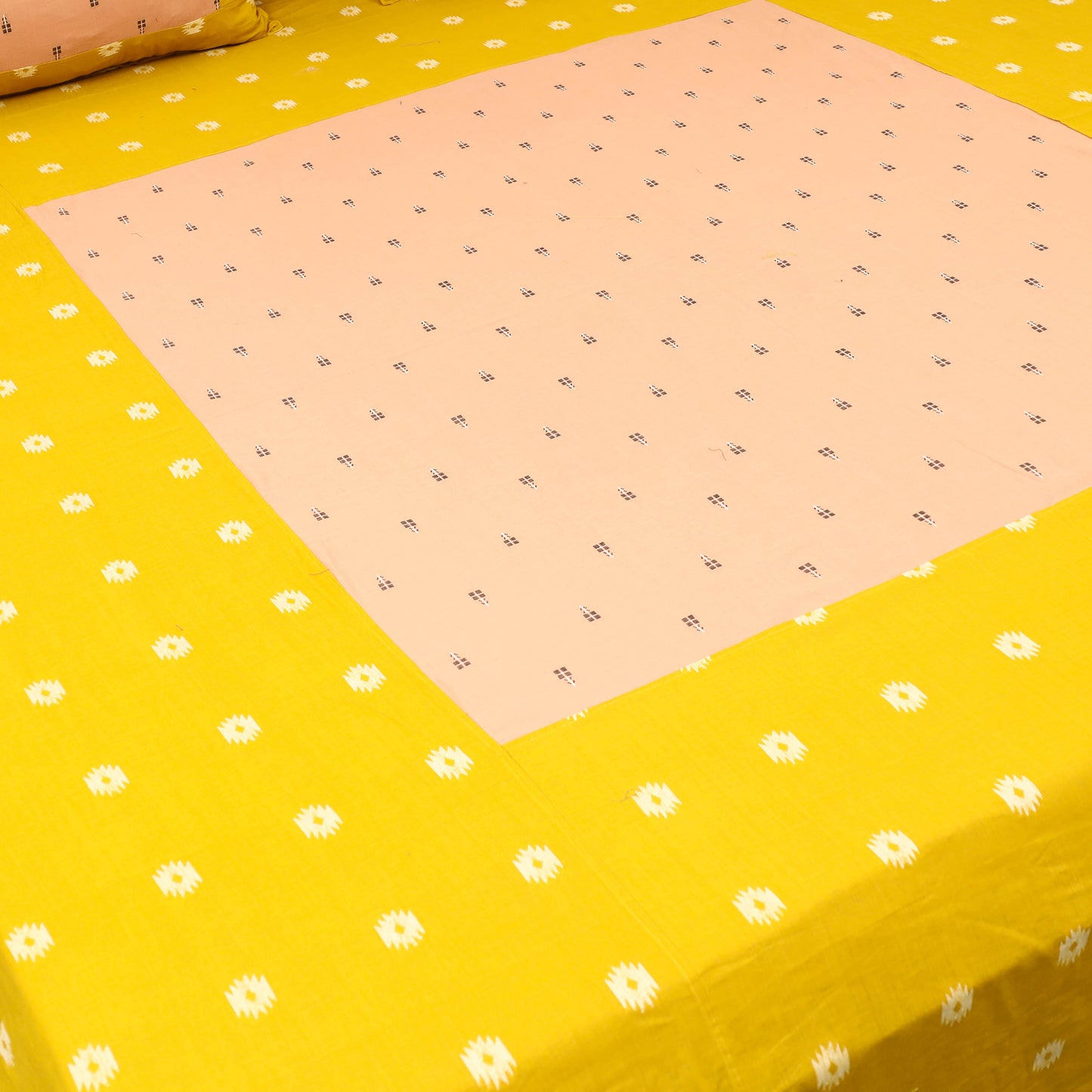 Yellow - Patchwork Cotton Double Jacquard Bedsheet Set 09