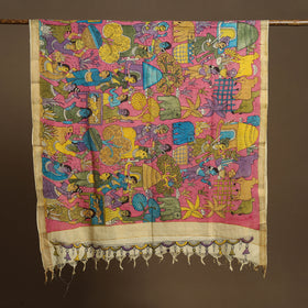 Pink Pen Work Mangalagiri Cotton Handpainted Kalamkari Dupatta