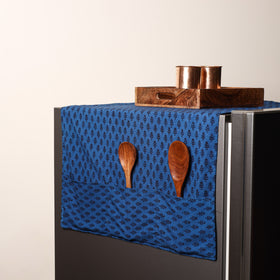 Blue Handmade Cotton Fridge Top Cover with Multiple Pockets