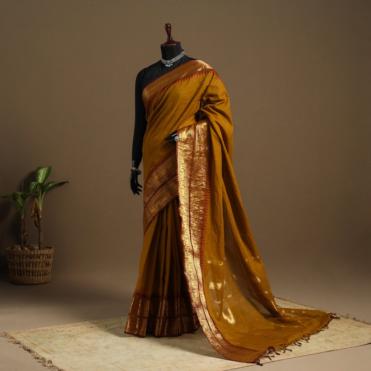 Brown Kandangi Chettinad Cotton Saree with Border
