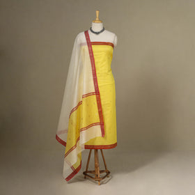 Yellow - 3pc Handloom Nakshi Zari Unstitched Chanderi Silk Dress Material 