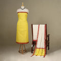 Yellow - 3pc Handloom Nakshi Zari Unstitched Chanderi Silk Dress Material 
