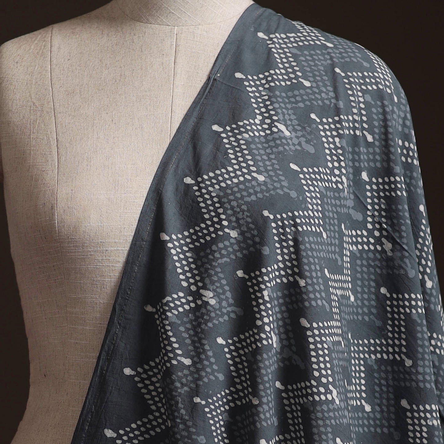 Gray - Bagru Dabu Hand Block Print Natural Dyed Cotton Fabric 64