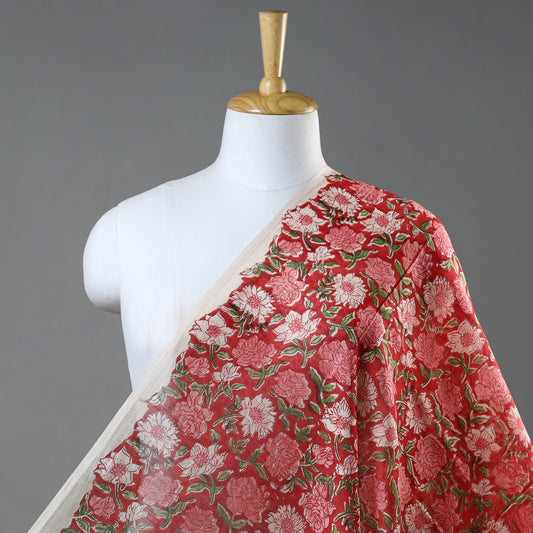 Red - Sanganeri Block Printed Chanderi Silk Fabric 07