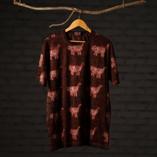 Maroon - Bindaas Block Art Prints Natural Dyed Cotton Round Neck T-shirt