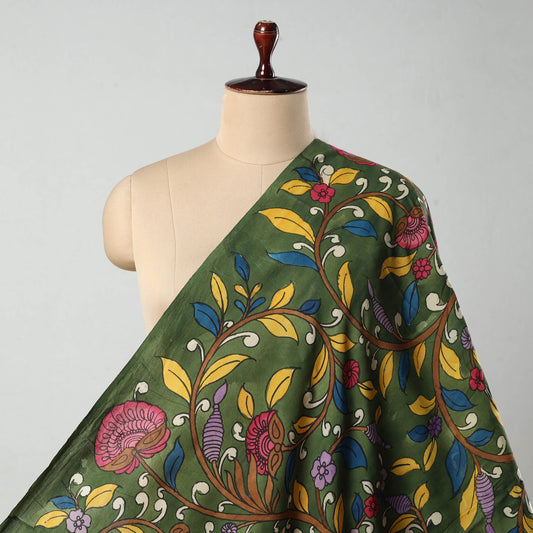 Green - Bangalore Silk Srikalahasti Handpainted Pen Kalamkari Fabric 20