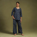 Blue Cotton Ajrakh Block Print Night Suit Set