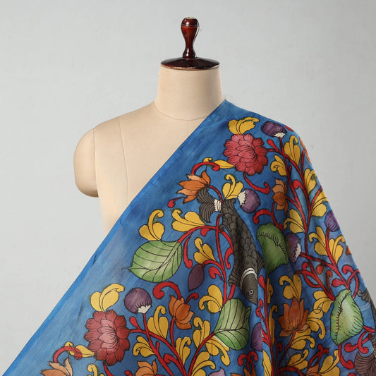 Blue - Bangalore Silk Srikalahasti Handpainted Pen Kalamkari Fabric 19