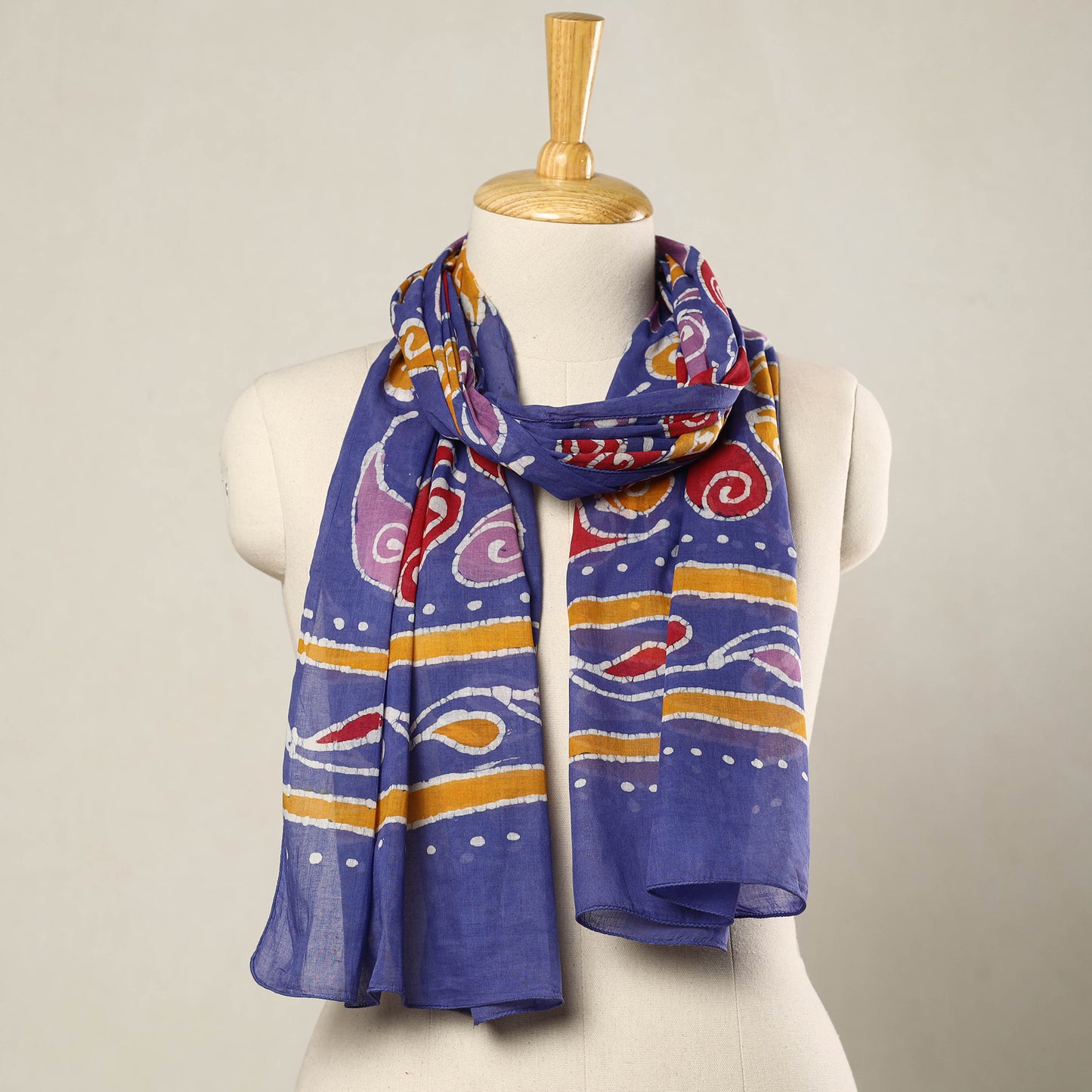 Blue - Hand Batik Printed Mul Cotton Stole 29