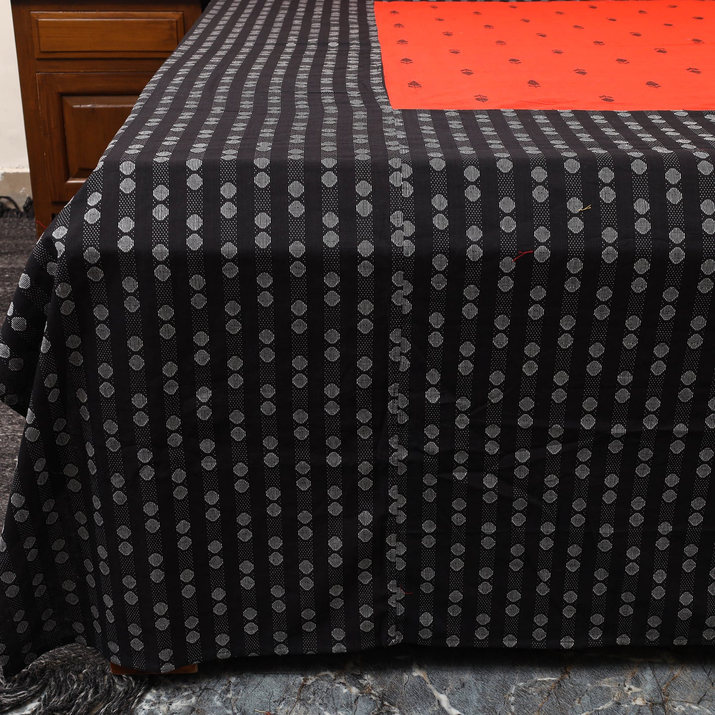 Black - Patchwork Cotton Double Jacquard Bedsheet Set 18