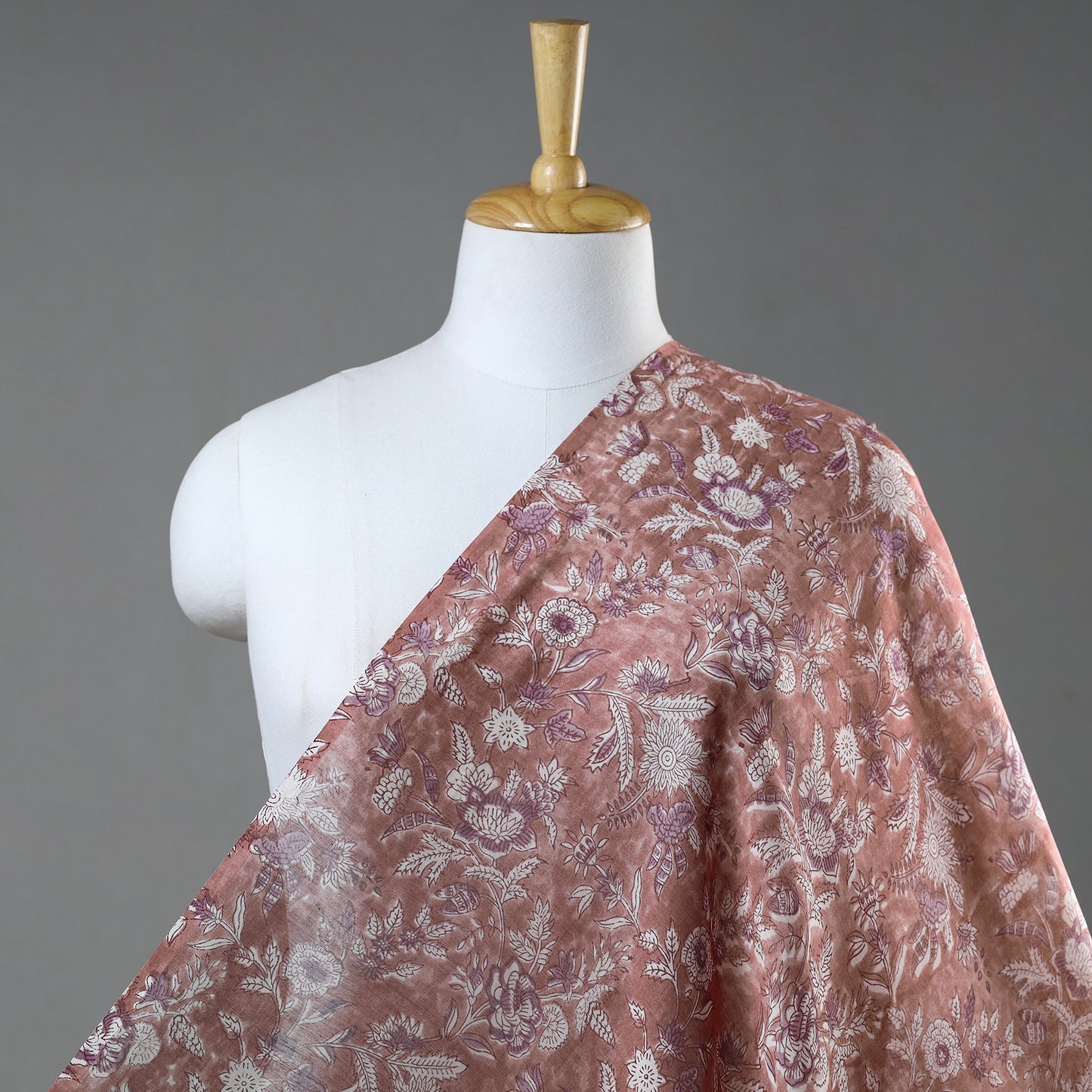 Brown - Sanganeri Block Printed Chanderi Silk Fabric 08