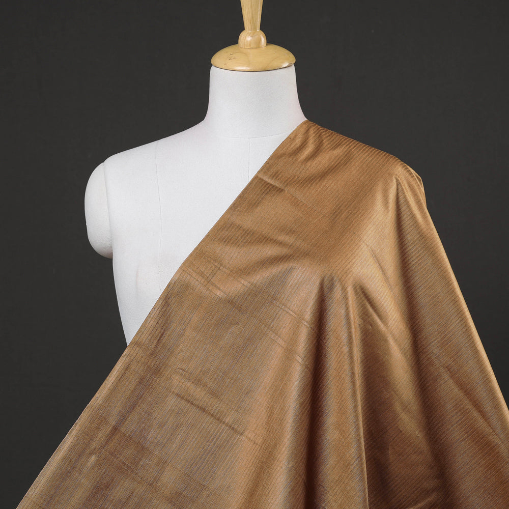 Light Brown Vidarbha Tussar Silk Checks Handloom Fabric