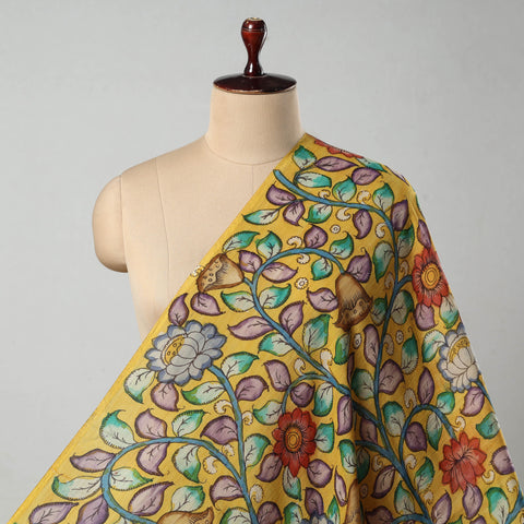 Yellow - Bangalore Silk Srikalahasti Handpainted Pen Kalamkari Fabric 16