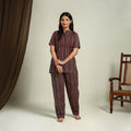  Maroon Block Print Cotton Bagru Night Suit Set