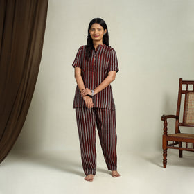  Maroon Block Print Cotton Bagru Night Suit Set