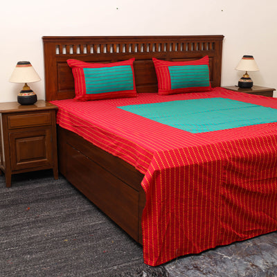 Red - Patchwork Cotton Double Jacquard Bedsheet Set 17