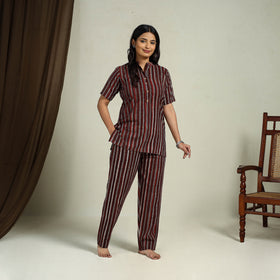  Maroon Block Print Cotton Bagru Night Suit Set
