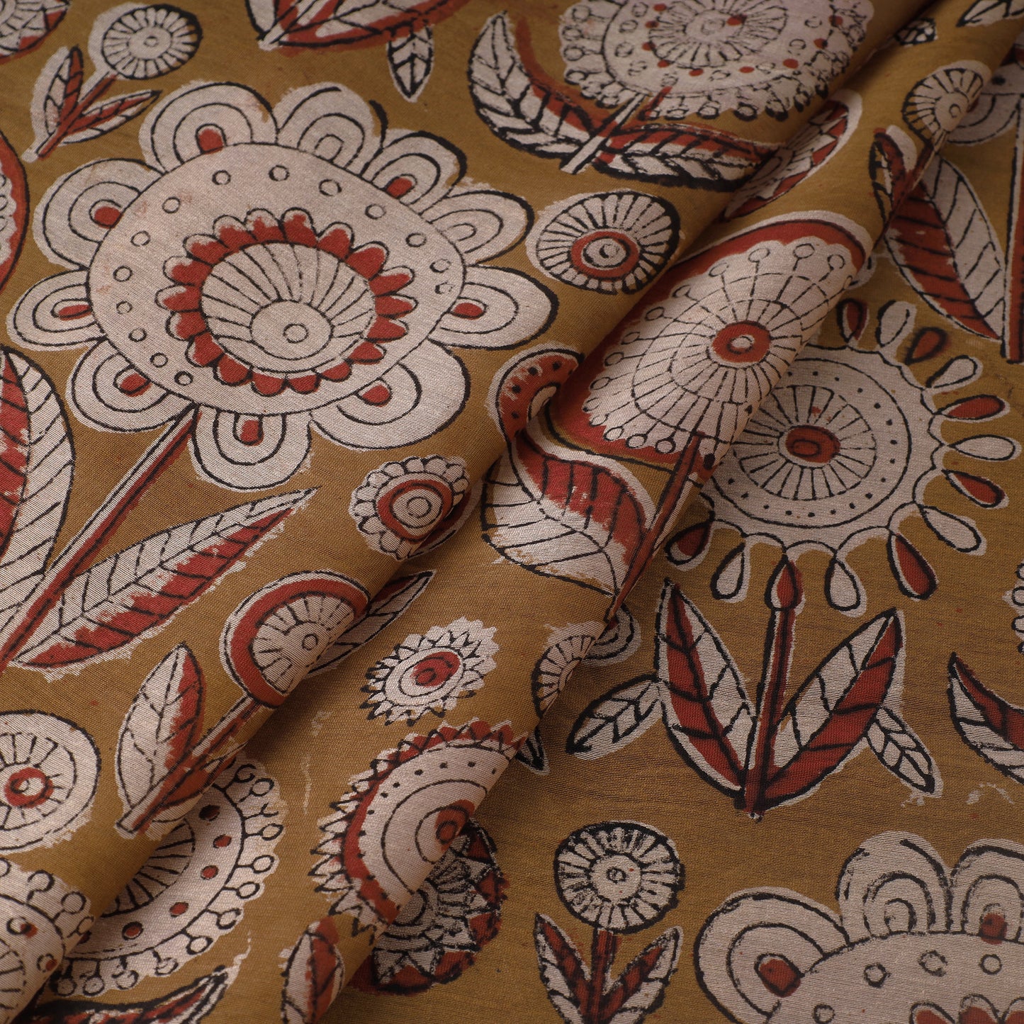 Brown - Bagru Ajrakh Dabu Block Printed Natural Dyed Chanderi Silk Fabric 12)