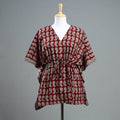 Red - Bagh Block Printed Cotton Kaftan with Tie-Up Waist (Short)
