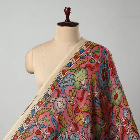 Pink - Bangalore Silk Srikalahasti Handpainted Pen Kalamkari Fabric 13