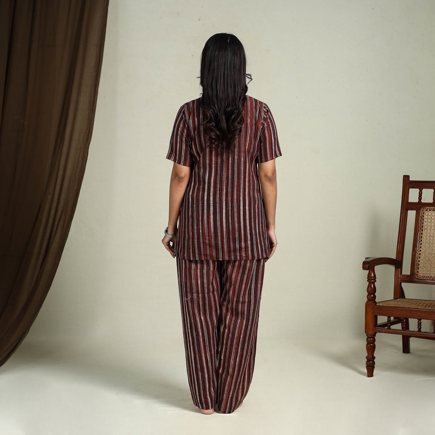  Maroon Block Print Cotton Bagru Night Suit Set
