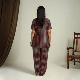  Maroon Block Print Cotton Bagru Night Suit Set