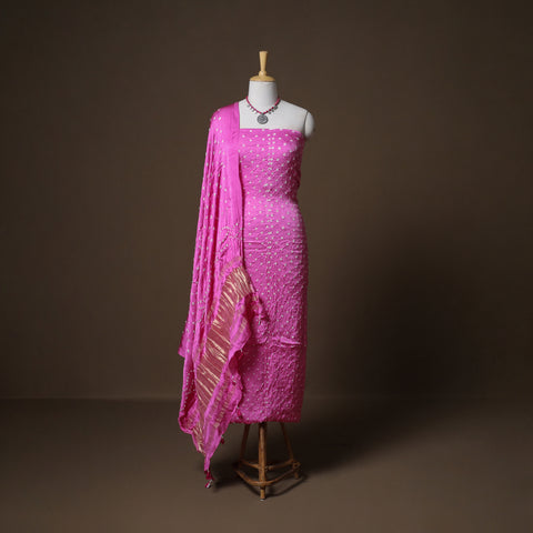 Kutch Bandhani Modal Silk Unstitched Dress Material: Kurta, Bottom & Dupatta 13