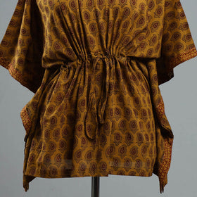 Yellow - Bagh Block Printed Cotton Kaftan with Tie-Up Waist (Short)