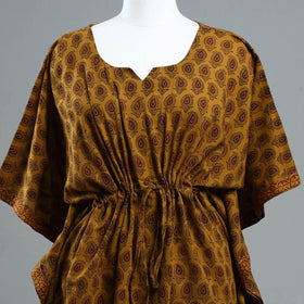 Yellow - Bagh Block Printed Cotton Kaftan with Tie-Up Waist (Short)