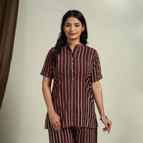  Maroon Block Print Cotton Bagru Night Suit Set